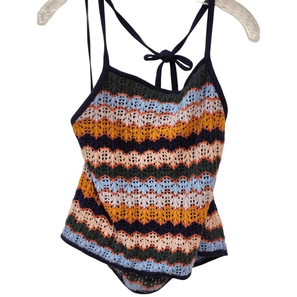 American Eagle Crochet Knit Halter Top Tie Neck SIZE XL Chevron Lined Front - Picture 2 of 10